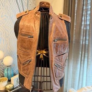 BCBGMaxAzria Tan and Black Leather Vest